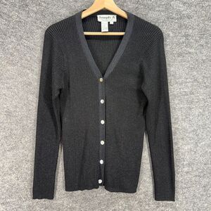 Joseph A. Cardigan Women XL Black Silk Button Up V-Neck Long Sleeve Casual Knit